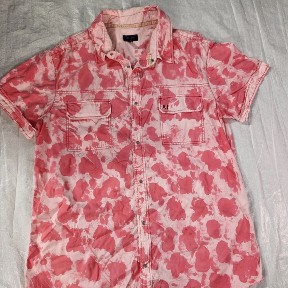 Armani Jean Rose-Pink Short Sleeve Button-Up Shirt XL